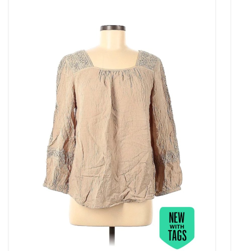 Soft Surroundings Tan Long Sleeve Blouse Size Medium - NWT